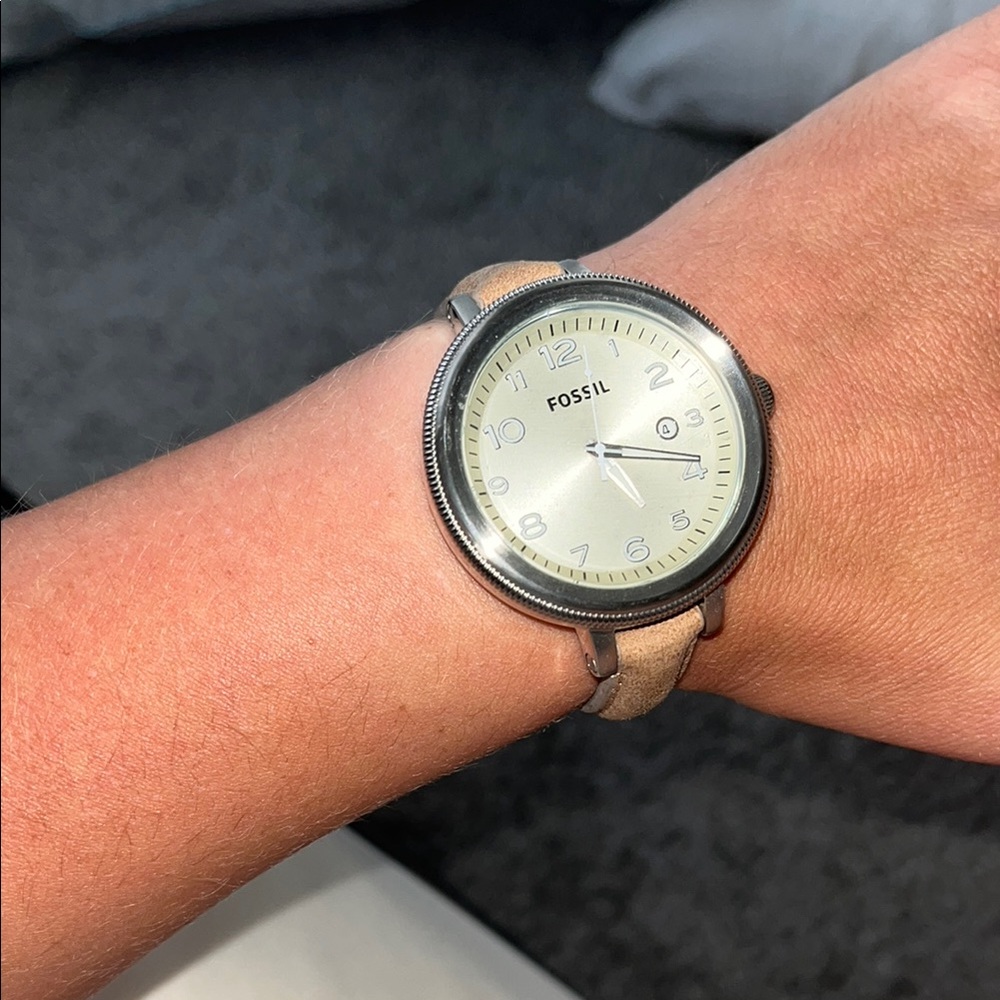 Fossil Silver Watch with tan strap